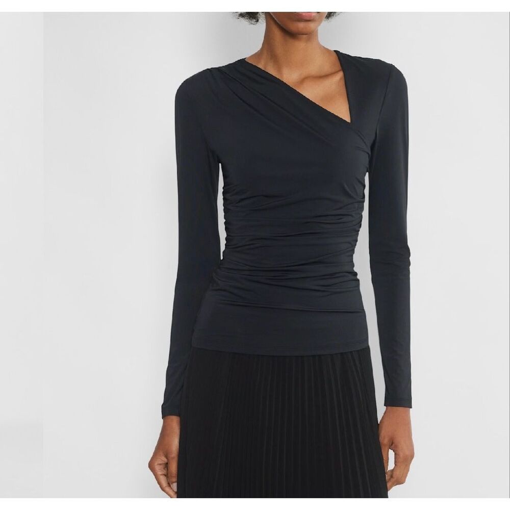 Aritzia Black Asymmetric Ruched Long-Sleeve Top